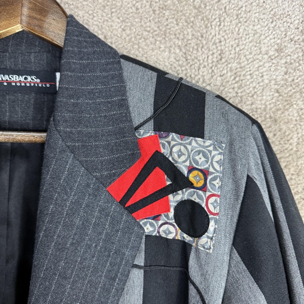 Vtg Canvasbacks Lutton & Horsfield Blazer Womens Small‎ Black Art Patch Jacket - Picture 3 of 11